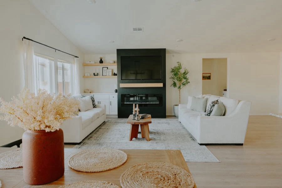 picture of a remodeled home section from Instagram profile. Living area shows beautiful redone living space.